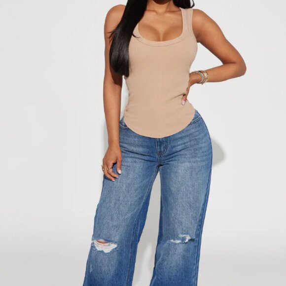 Fashion Nova The Washed Scoop Neck Tank - Taupe Size Medium - Picture 3 of 3